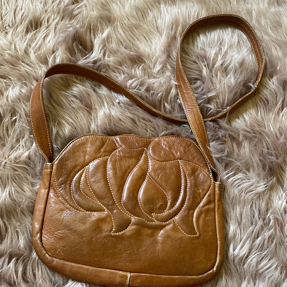 Vintage Handbags - Vintage leather embroidered shoulder bag